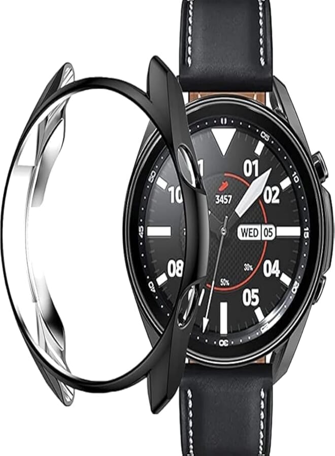 Mobilic Compatible with Galaxy Watch 3 45mm Case, Flexible TPU Plated Cover Scratch Proof Shock proof Protective Bumper Shell for Galaxy Watch3 45mm Black